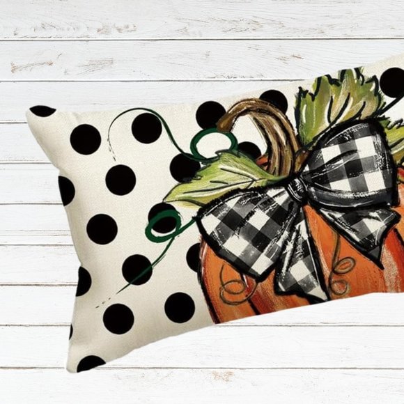Pumpkin Decorative Pillow Cover Thanksgiving Farmhouse Cottage Fall Decor Plaid - Picture 4 of 7